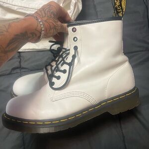 Dr. Martens White Leather Lace-Up Boots